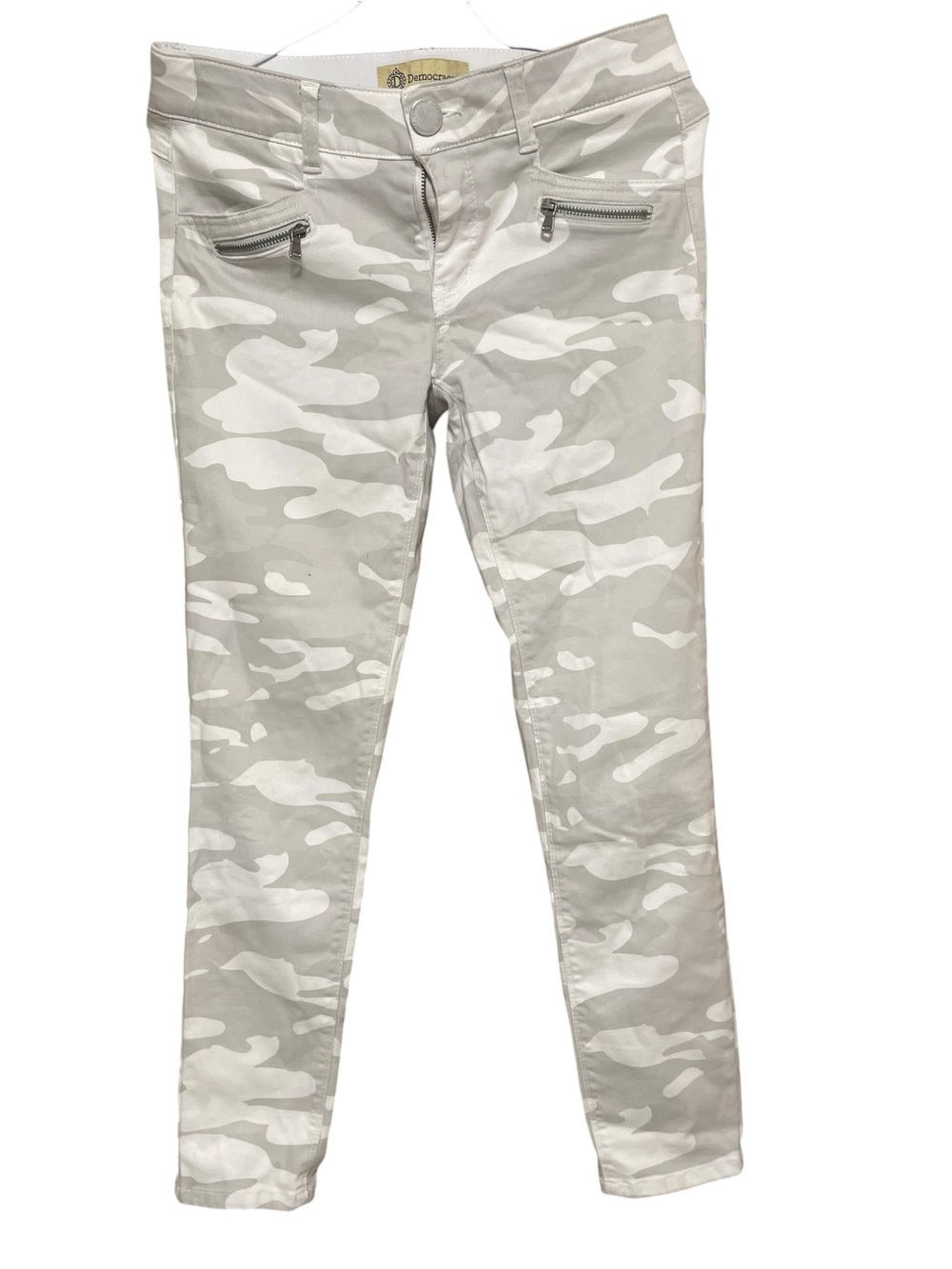 Democracy Women’s Skinny Camo Jeans in Light Gray and White